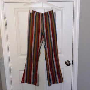 blue/red/white/orange striped polyester flared pants